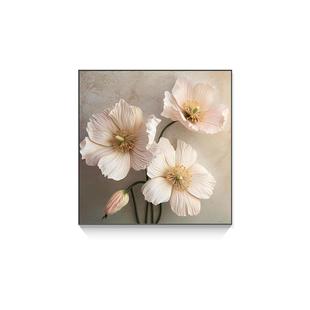 花卉餐厅装饰画正方形简约现代肌理砂岩画高级感饭厅壁画卧室挂画