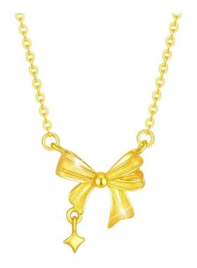 少女心星梦蝴蝶结项链女纯银镀黄金色五角星流苏锁骨链甜美礼物潮