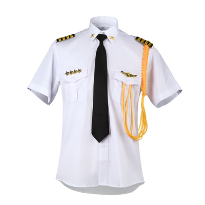保安竹纤维白色短袖夏季机长制服