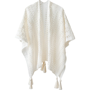 森系白色镂空针织披肩女2025新款春秋民族风拍照外搭披风斗篷外套