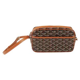 「9.0新」GOYARD(高雅德)相机包黑色/棕色涂层帆布小号斜挎包