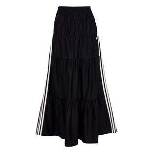 撞色条纹休闲褶皱运动半身长裙女装秋季adidas阿迪达斯三叶草