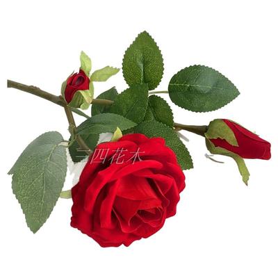 仿真花新款3头绒布玫瑰家居假花绢花摆件花艺情人节花束餐桌装饰
