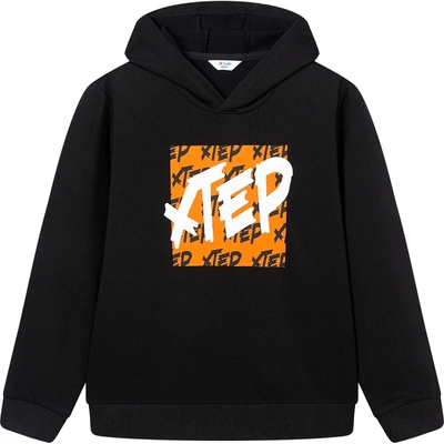 特步童装秋冬男童连帽卫衣运动黑