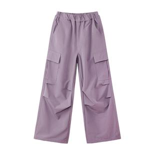 左西女童加绒裤子秋冬儿童大口袋工装裤春秋2025新款中大童伞兵裤