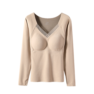 石墨烯发热贴身保暖内衣女士带胸垫打底衫加绒加厚秋上衣2025冬季