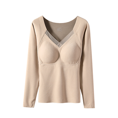 石墨烯发热贴身保暖内衣女士带胸垫打底衫加绒加厚秋上衣2025冬季