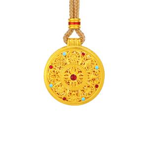老庙黄金足金999古法古韵八宝罗盘挂坠鎏彩点缀圆满吉祥