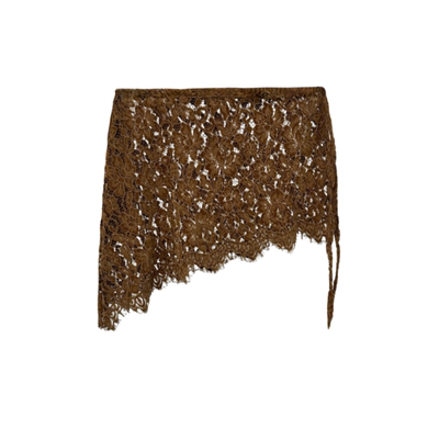 短款植绒蕾丝一片式A字半身裙