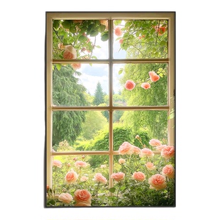 现代简约假窗户大海风景装饰画沙发背景墙落地画空间延伸卧室挂画