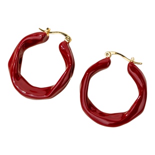 红色复古不规则耳圈耳饰女耳环2025新款爆款高级感巨好看秋冬耳坠