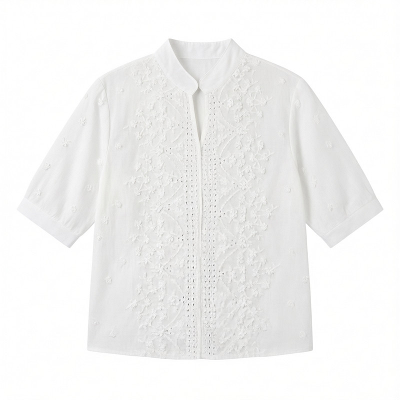 V-neck standing collar lace top shirtV领立领蕾丝上衣衬衫女士