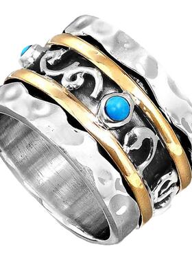 女士纯银绿松石镶嵌旋转环戒指