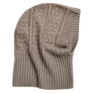 东雍 多功能绞花加厚保暖羊绒针织毛线围巾脖套连帽子一体秋冬女