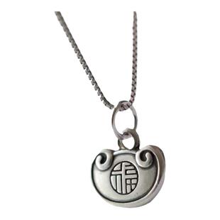 招财转运平安福复古做旧纯银平安锁女款项链长命锁锁骨链元宝吊坠