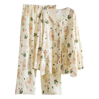 纯棉纱布哺乳大码睡衣月子服春秋