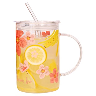 耐高温玻璃杯夏季1000ml大容量吸管杯女办公室泡茶杯刻度喝水杯子