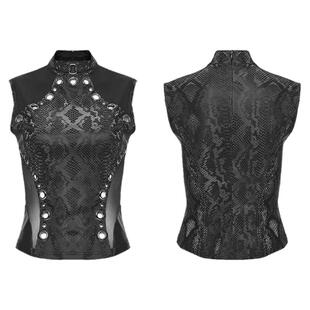 朋克性感镂空背心女酷飒机能风铆钉马甲暗纹透明无袖上衣欧美复古
