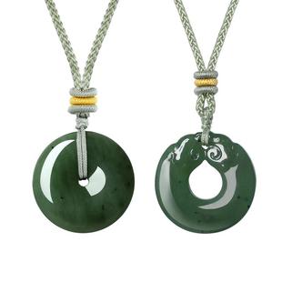 周大生和田碧玉平安扣吊坠玉石双龙环配绳挂坠项链送女友新年礼物