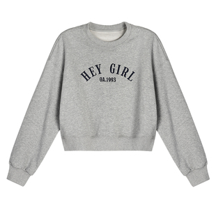 MULVAN圆领卫衣女秋冬薄款韩版宽松套头无帽休闲字母刺绣短款上衣