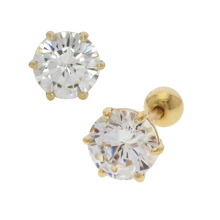 睡觉不用摘韩国黄金10K14K金耳环六爪单钻锆石耳骨螺丝球堵小耳钉