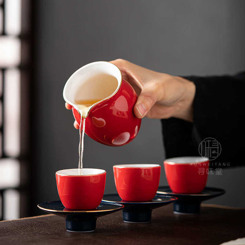 霁红釉描金公道杯｜寻味堂中式茶海分茶杯匀杯家用陶瓷功夫茶具