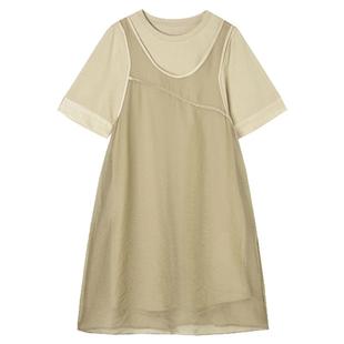 奥特莱斯品牌折扣 NY夏装新款宽松网纱透视背心裙+连衣裙两件套装