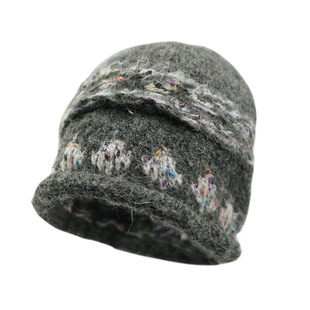 含羊毛复古费尔岛提花棕色针织帽子女秋冬季显脸小毛线帽护耳冷帽