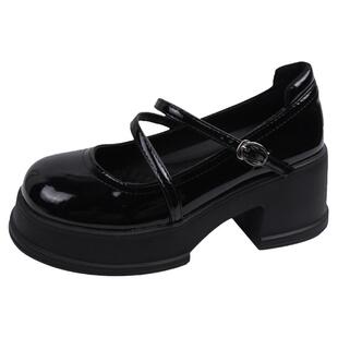 黑色圆头高跟厚底小皮鞋女2026新款春季百搭日系复古法式玛丽珍鞋