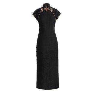 墨月题诗丨一城风絮丨夏季真丝香云纱复古提花中式盘扣全开襟旗袍