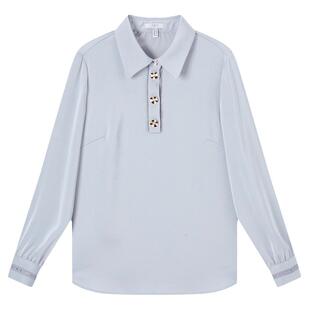 菲妮迪女装品牌衬衫2024秋季简约气质翻领时尚修身通勤上衣女