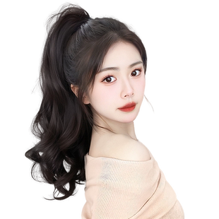 马尾假发女仿真全真人发抓夹高马尾网红假辫子卷发自然蓬松假马尾