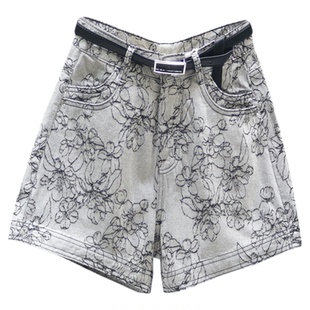 2026夏季新款高腰牛仔短裤女欧货辣妹风刺绣花朵A字阔腿热裤显瘦
