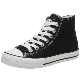 人本高帮帆布鞋女2025春秋ins经典百搭运动透气板鞋情侣平底单鞋