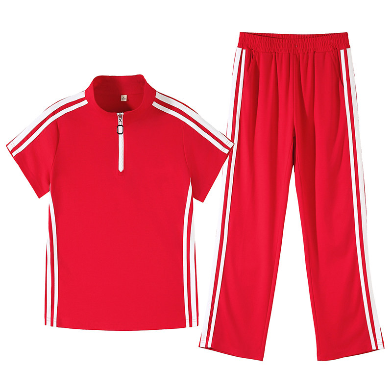 立领冰丝运动服套装女夏季两件套