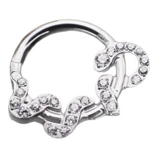 Shinma F-136钛合金绿色白色小蛇毒蛇缠绕卡扣式鼻中隔环耳蜗环