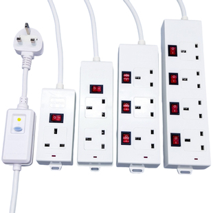 马来西亚新加坡插蘇头方孔排插座带独立分控开关拖板白色家用线板