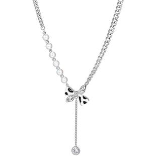 CAROMAY甜酷蝴蝶结项链女春款拼接气质轻奢吊坠小众设计感锁骨链