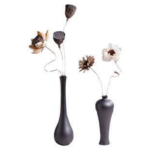 陶瓷小花瓶景德镇黑色玉静禅意插花干花装饰复古茶桌水培花器摆件