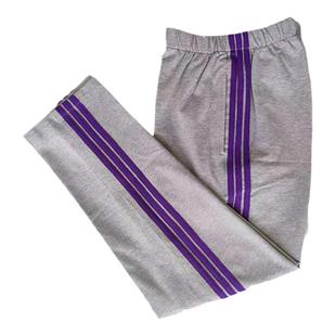 初中小学生校服裤子浅灰色拼紫色三道杠直筒休闲运动裤冬加绒定制