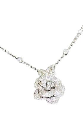 纯银女玫瑰花藤叶子项链精致通勤