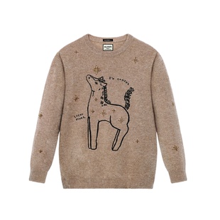 幸运星 复古刺绣小马法绣手工钉珠软糯百搭打底毛衣 山谷少年原创