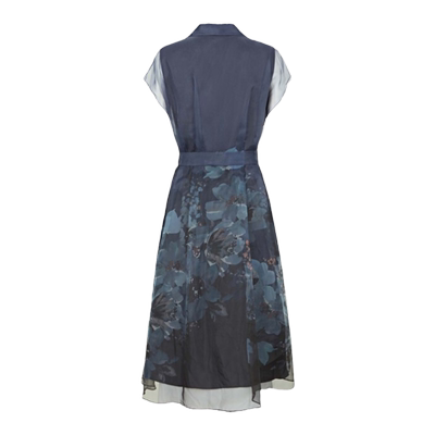 s.deer收腰印花衬衫短袖连衣裙