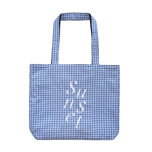 SunsetPark「双生包」双面背复古格纹字母大容量牛仔单肩托特包