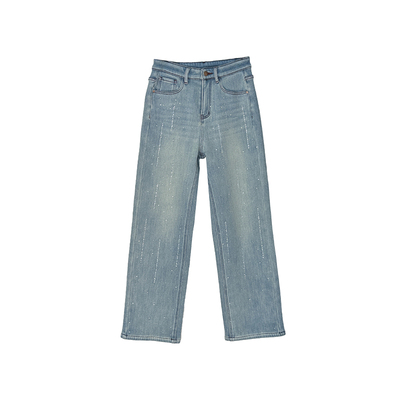 细闪烫钻！~加绒窄版直筒牛仔裤