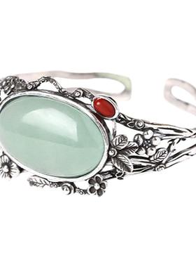 2025国潮新品风鸽子蛋仿和田玉南红复古做旧泰银电镀银手镯男女士