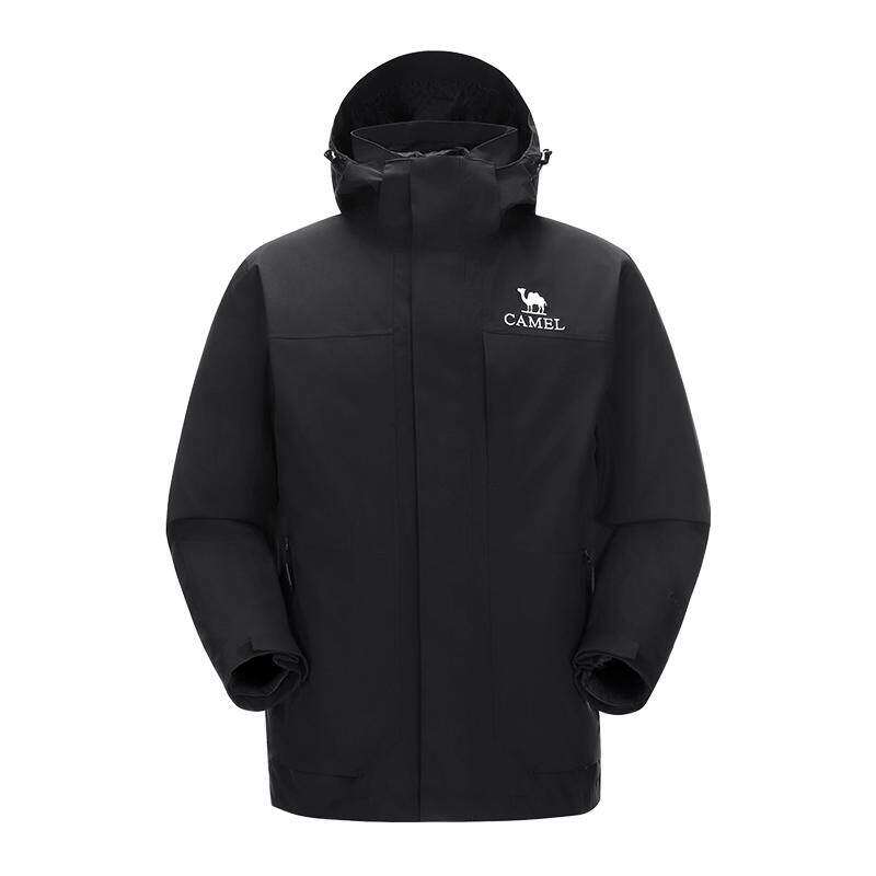 骆驼户外大朵鹅绒内胆冲锋衣男三合一防水羽绒滑雪服冬黑色外套女
