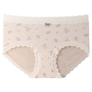 蕾丝内裤女碎花纯欲风少女三角裤中腰纯棉柔软10A抑菌全棉加长裆