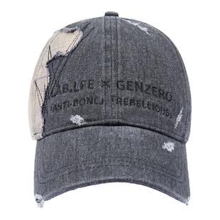 GENZERO x LAB.LFE联名「em」牛仔拼接棒球帽水洗复古弯檐鸭舌帽
