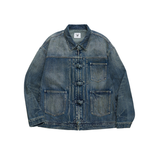 YONDER REALM 26SS  唐装盘扣牛仔外套男士做旧丹宁夹克通勤宽松